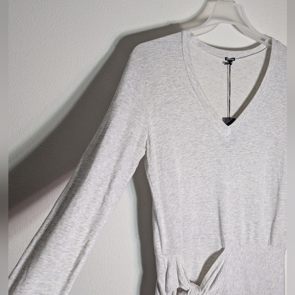 Monrow Women's Dress V-Neck Supersoft Long‎ Sleeve Jersey Light Grey Neutral XL - Picture 4 of 9